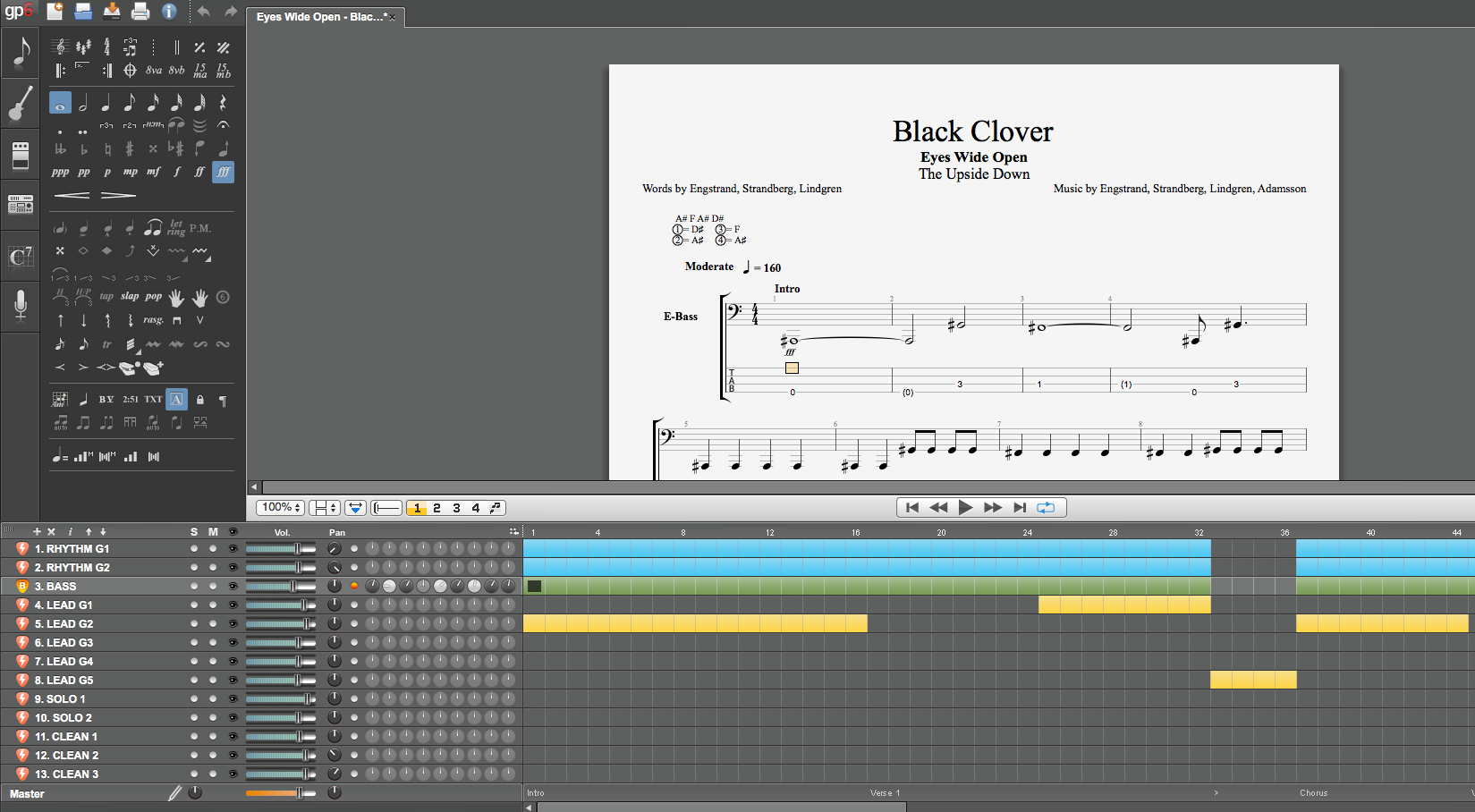 "Black Clover" Guitar and Bass tab